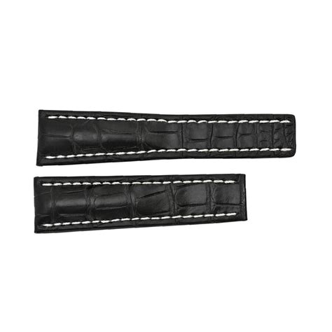 Breitling Black Watch Band Strap with White Stitching 24